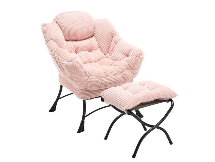 ComfortXL Sessel mit Hocker und Seitentasche, De-42195, Rosa, Pink, Metall, 70x95x64 cm, Wohnzimmer, Sessel, Polstersessel