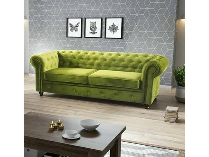 Easy4You Chesterfield Hellgrüner Plüsch Velvet 3-Sitzer Sofa 225x74x88 cm Sofas für Wohnzimmer Sofagarnituren mit Holzfüße Set Sofas & Couches