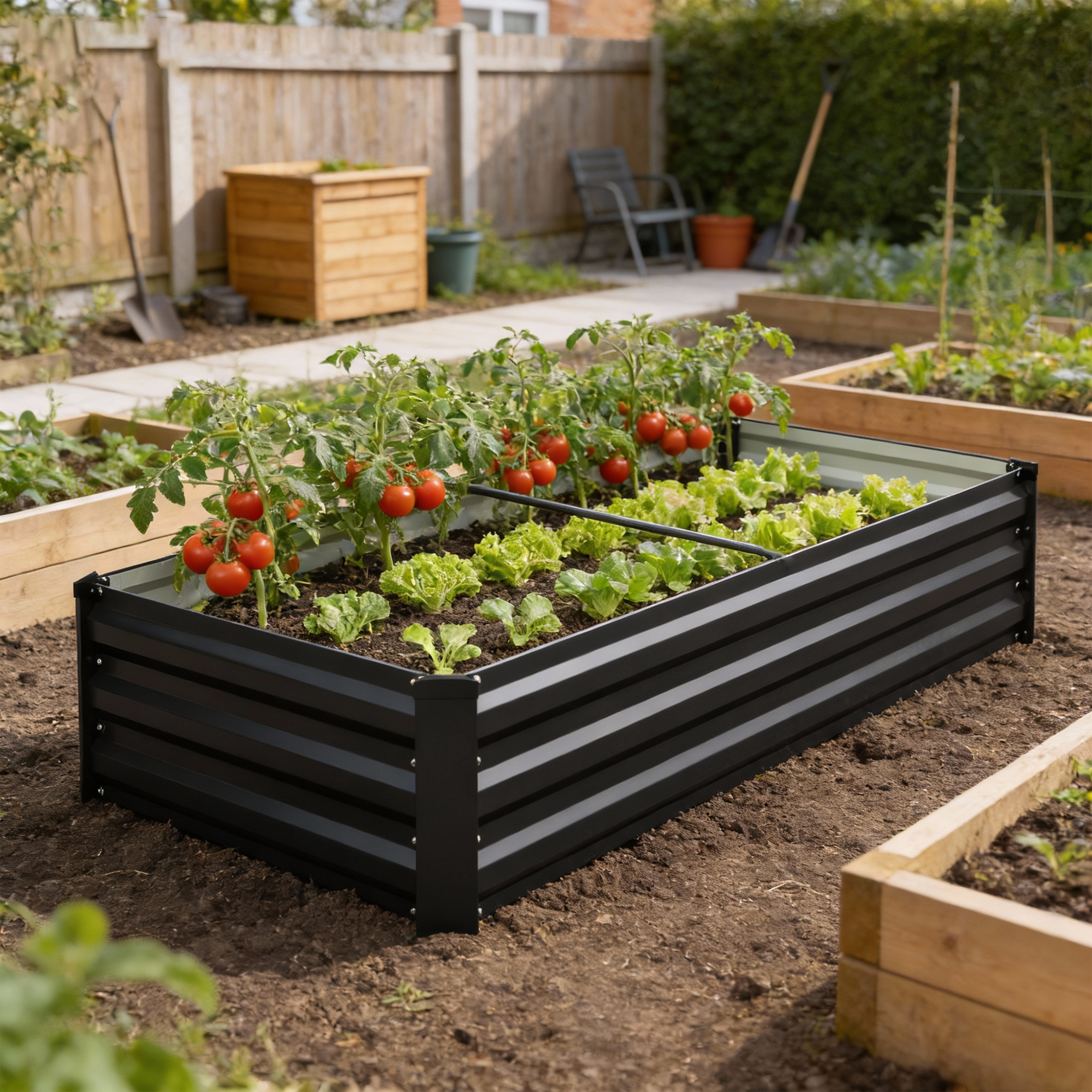 Outsunny Fioriera rettangolare orto da giardino in acciaio galvanizzato bordo di sicurezza e fondo aperto 150x70x30cm grigio scuro   Aosom Italy