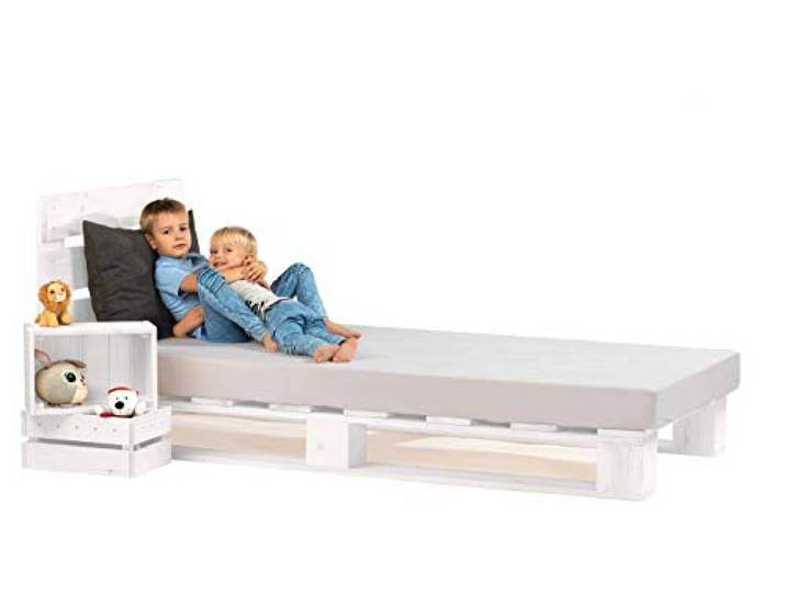 sunnypillow 90x200cm Paletten Bett mt Kopfteil Weiß Bett mt Paletten Massivholz Bett Palettenmöbel Fichte europalette Weiss 80 90 100 120 140 160 180 200 220 240x200cm