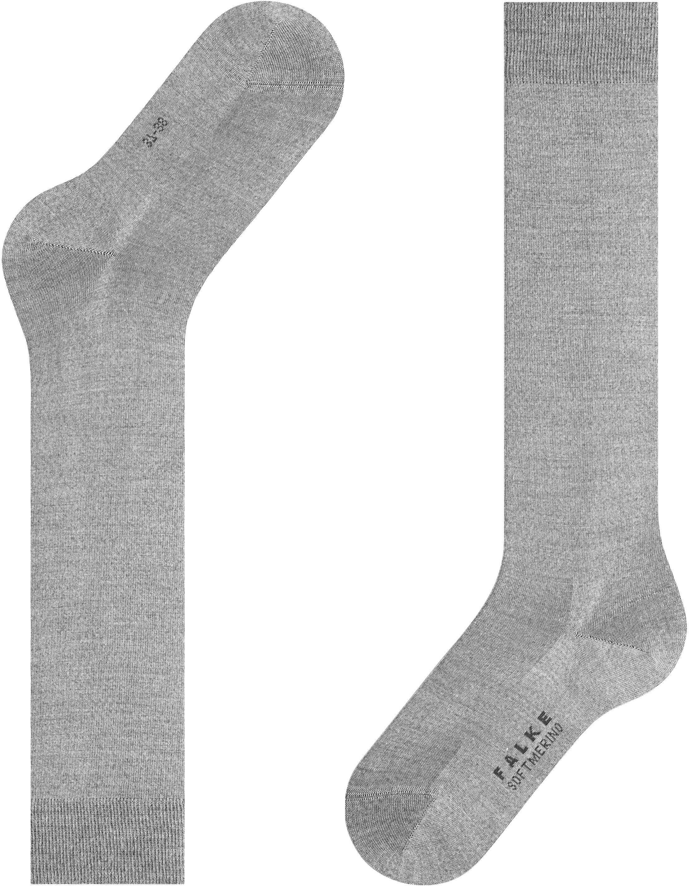 Kniestrümpfe FALKE "Softmerino", Damen, Gr. 35-36, grau (light grau meliert), Materialmix, unifarben, Socken Kniestrümpfe, mit feinem Maschenbild, atmungsaktiv, temperaturausgleichend