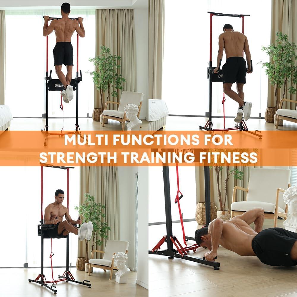 Faltbarer Power Tower - Multifunktionelle Klimmzugstange - Zugstange - Krafttrainer - Fitnessstation - Verstellbare Höhe 127-220 cm
