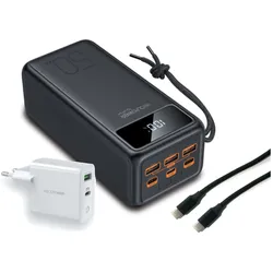 RealPower Powerbank PB-56000 Pro 56000 mAh 100Watt Type-C PD (56000 mAh, 100 W, 207.20 Wh), Powerbank, Schwarz