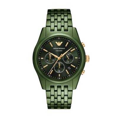 Chronograph EMPORIO ARMANI, grün (dunkelgrün, khaki), Armbanduhren, Herren, Chronograph, Quarzuhr, Armbanduhr, Herrenuhr, Keramik, analog, Tag