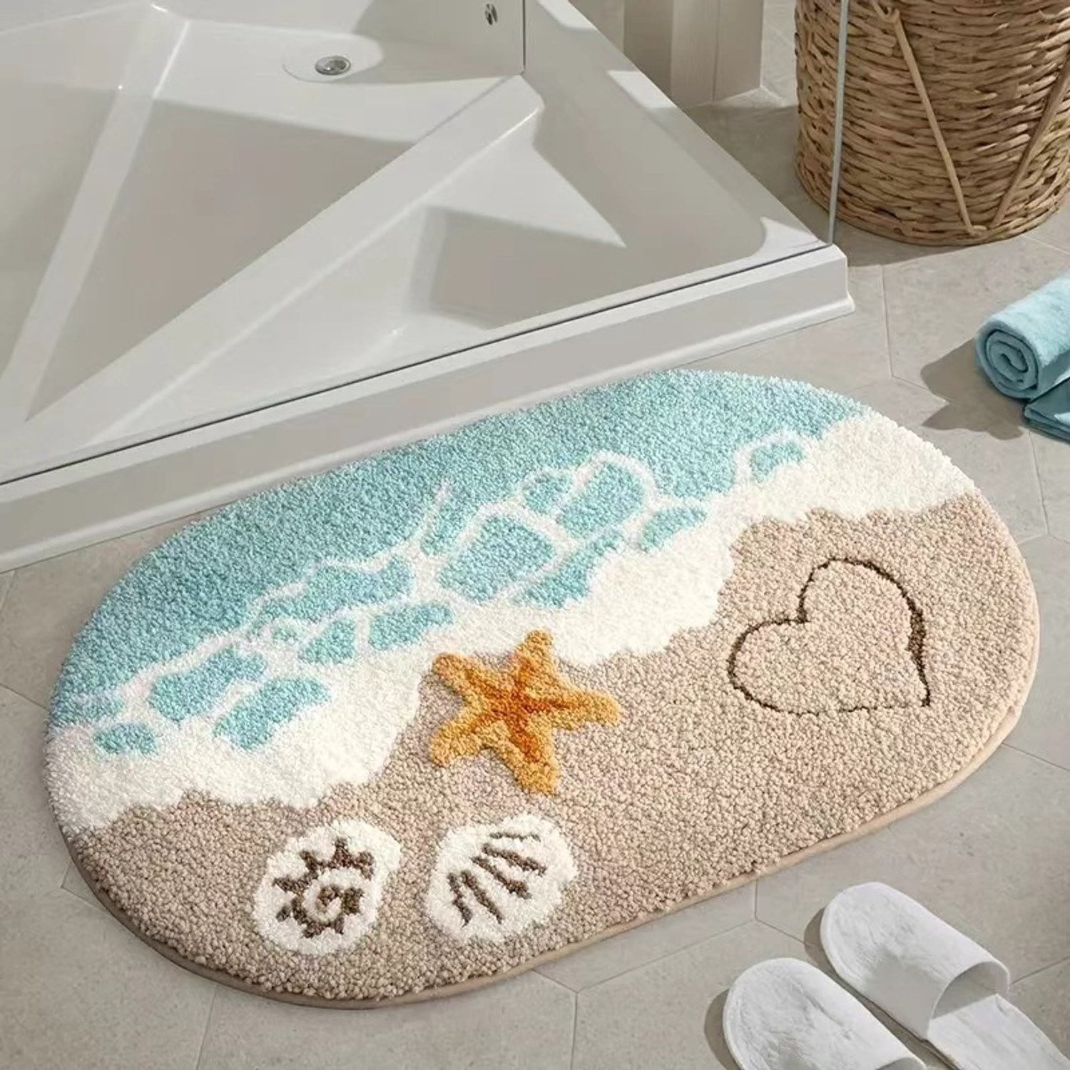 Blauwe ultra zachte microvezel badmat absorberend en wasbaar