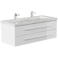 Badmöbel Marmor Carrara White YAMO 130 cm 2 Hahnlöcher SoftClose weiß hochglanz
