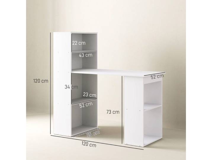 Bureau Table de cuisine avec étagère 120x55cm Table d'ordinateur portable Table de travail en blanc pour bureau & home office