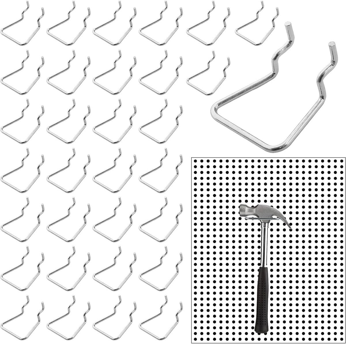 32-Delige Dubbele Haak Opbergbak Set voor Pegboard - RVS Tanghouders Winkeldisplay