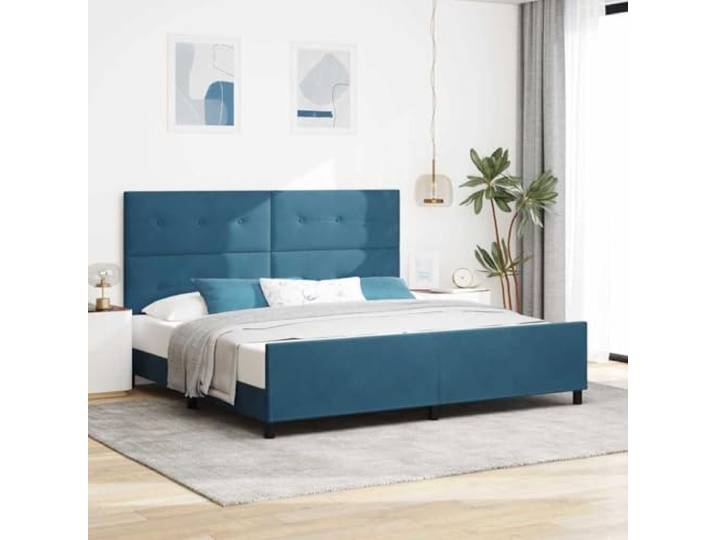 Samt Kiefer Luxusboxspringbett Schlafzimmer Modern 200 x 200 cm Blau Boxspringbett mit Kopfteil Dunkelblau 200 x 200 cm Samt King Size Luxus Bettgestell mit Lattenrost verstellbar