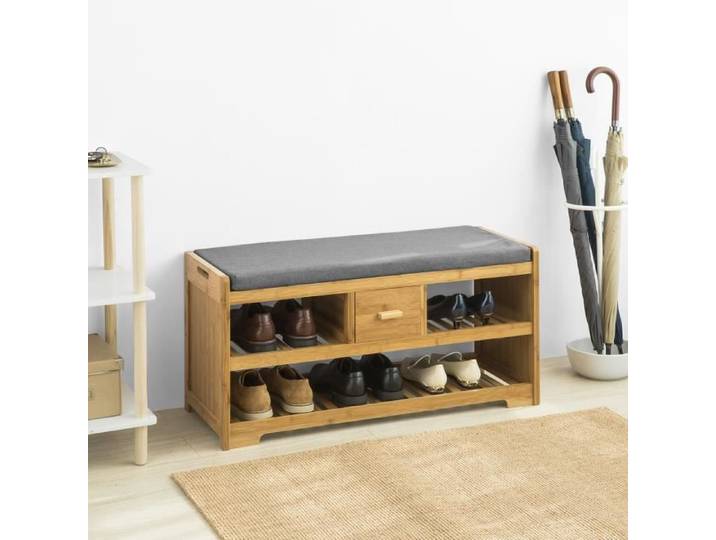 SoBuy FSR75-N Étagère à Chaussures avec tiroir Banquette Siège pour chausser Meuble à Chaussures Banc de Rangement