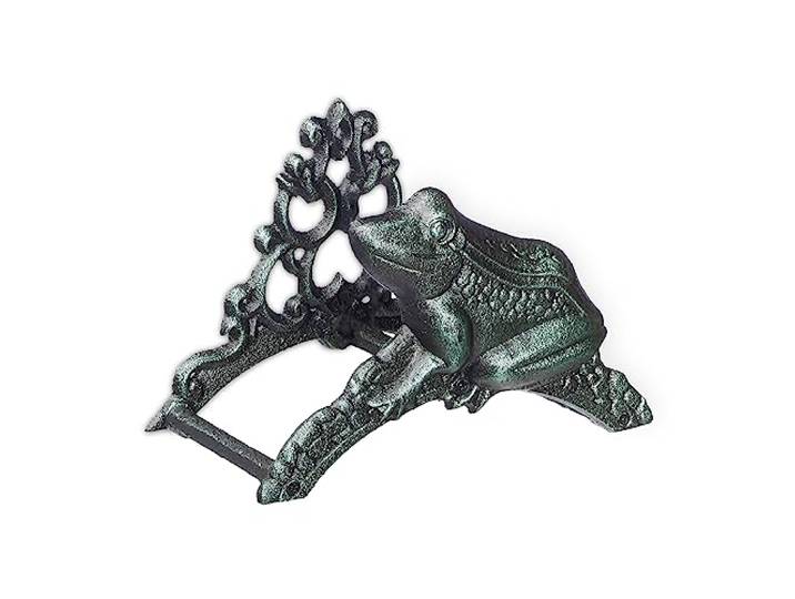 Relaxdays tuinslanghouder met kikker, antieke slanghouder voor aan de muur, 18,5 x 26,5 x 16,5 cm, gietijzer, groen
