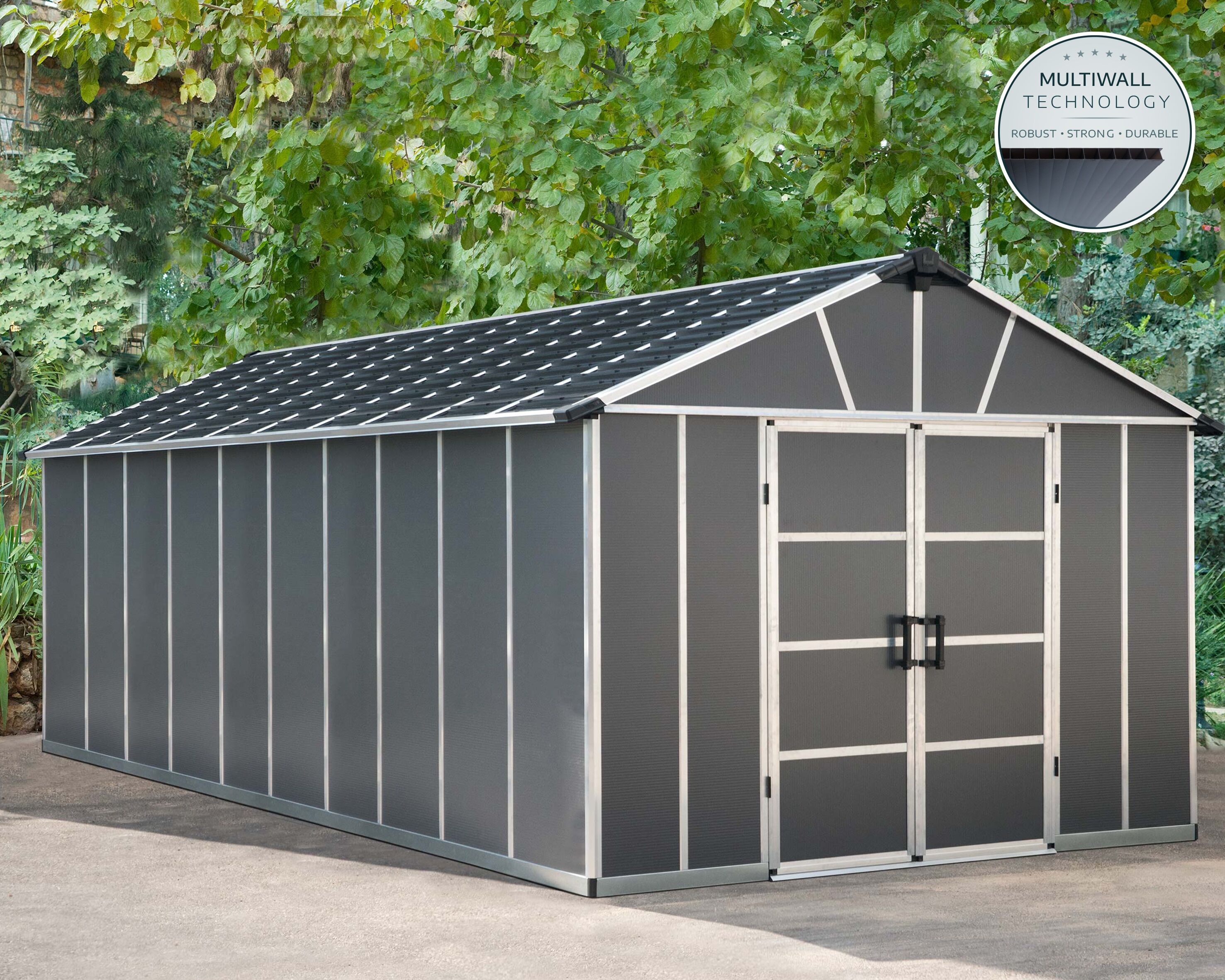 Gerätehaus PALRAM - CANOPIA "Yukon", grau, Aluminium, Kunststoff, Polycarbonat (PC), Gerätehäuser, mit lebenslang widerstandsfähigen Wandpaneelen