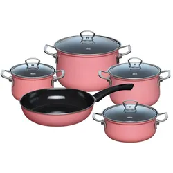 Riess Email Kochtöpfe, Topfset 5-tlg PINK 0558-114, Pfannenset + Topfset, Pink