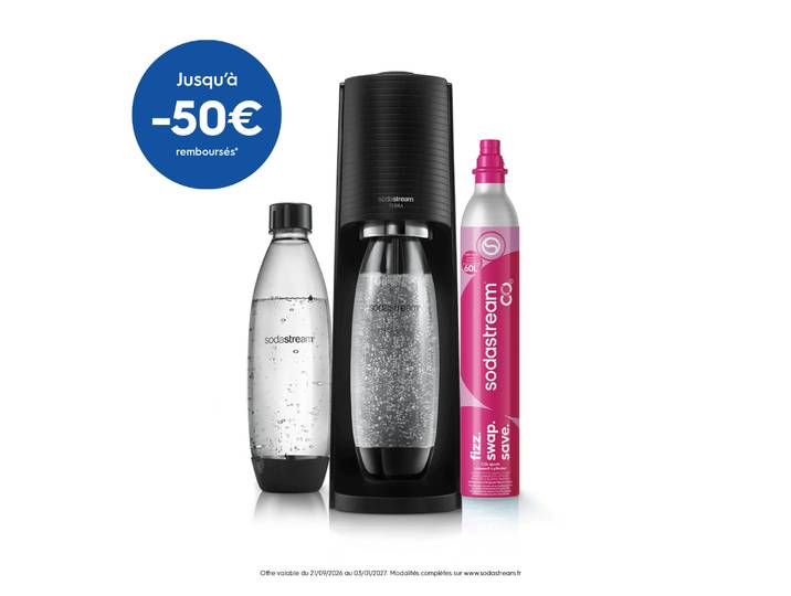 Machine à eau pétillante TERRA + 2 bouteilles 1L noire SODASTREAM