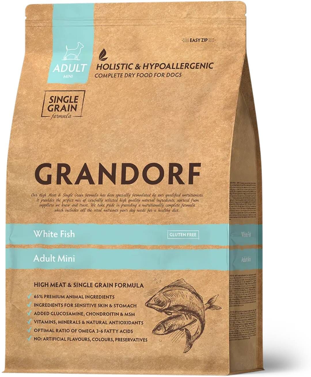 Grandorf Adult MINI Pesce Bianco per Cani Adulti Taglia Piccola 1 Kg