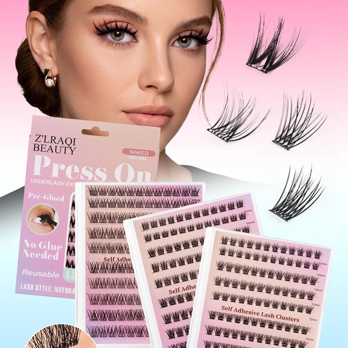 INF Selbstklebendes Wimpernset 120 Stück – Vorgeklebte schwarze Cluster, weiche konische Spitzen, ultrafeines Wimpernband für