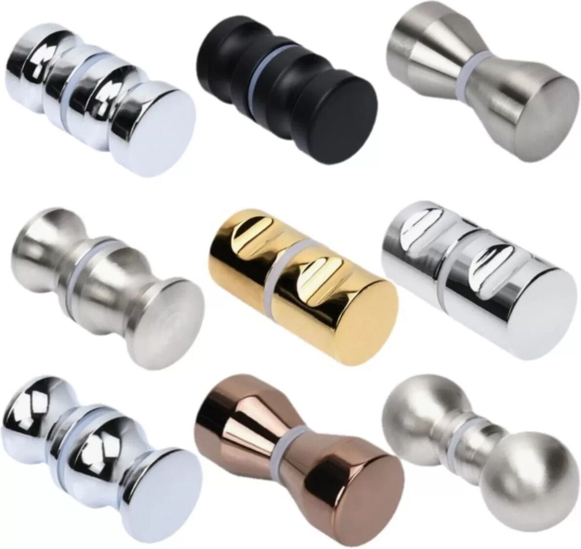 INF Zylindrischer doppelseitiger Türgriff – gebürstetes Silber 304 Edelstahl, passend für 6-23mm Glas