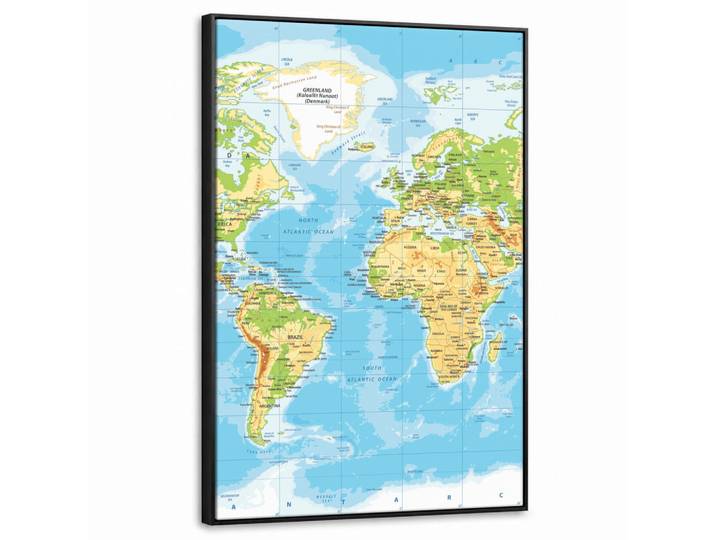MuchoWow Leinwand Bilder mit Rahmen - Weltkarte - Statistisch - Blau - Erde - Bildung - 60x90, Rechteckig, 60x90 cm, gerahmt, Bilder & Rahmen, Bilder, Leinwandbilder