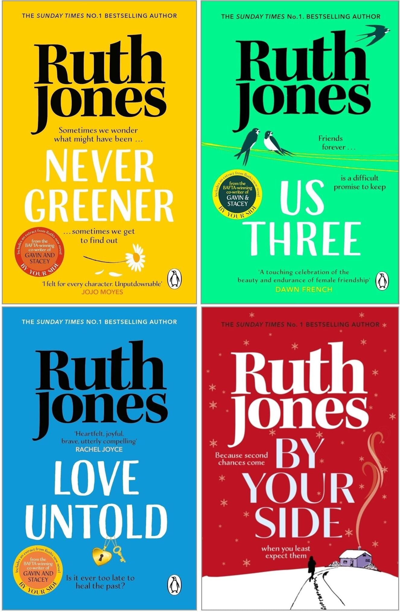 Penguin/Bantam Press Ruth Jones Collection 4 Books Set (Love Untold, Us Three, Never Greener and By Your Side)