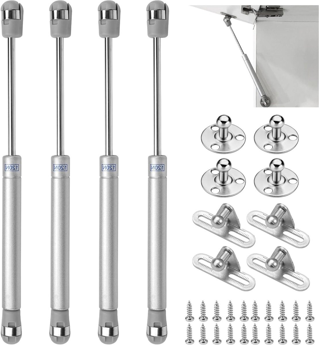 Set van 4 Keuken Deurpistons, 120 N/12 kg, Zilver Hydraulische Gasveren voor Meubels