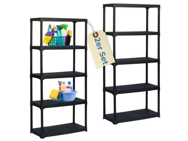 GarPet 2er Set Steckregal Kunststoff Standregal Vorratsregal Haushaltsregal Regal Abstellkammer Vorratskammer Keller Lager 5 Böden 80 x 40 x 176 cm