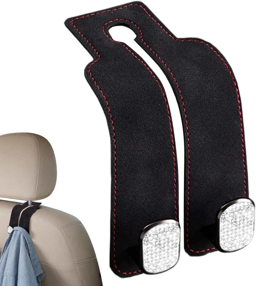 Beige Autostoelhaak - Dubbele Opberg Organizer voor Auto Interieur - 2x10x2 cm
