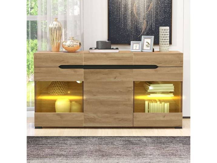 Buffet - SOGEU - Modèle 3P3T - Bandes LED pilotées par appli - 3 portes 3 tiroirs - Portes acryliques
