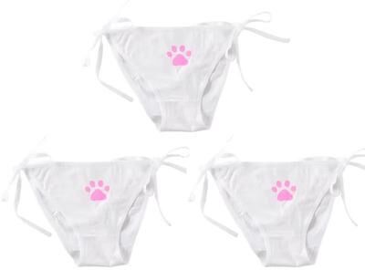 Inspired Finds Women's Cotton Bandage Panties Cute Cat Paw Bowknot Briefs, Lovely Lolita Ladies Underwear (1 2 3 Pcs) 3pcs white