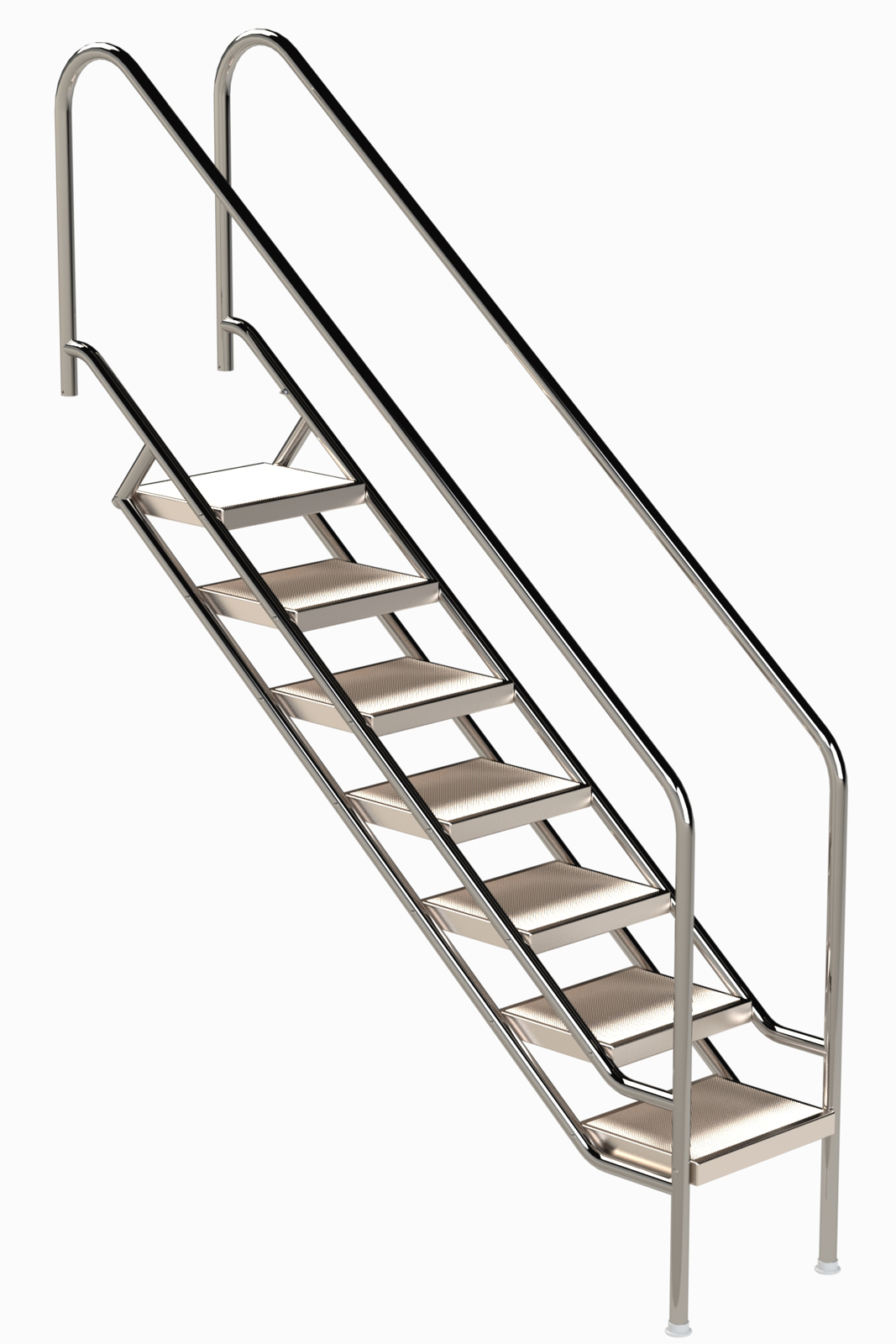 Eichenwald Ideal Edelstahl Eichenwald Pooltreppe Modell 08.1 Miami Beckentiefe 1799mm Ausladung 1838mm 7 Edelstahl Waffelblech-Stufen