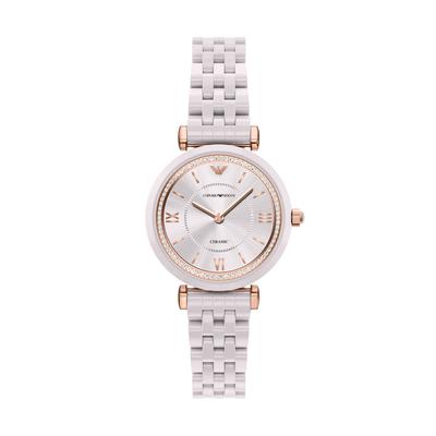 Quarzuhr EMPORIO ARMANI, rosa (beige, champagnerfarben), Armbanduhren, Damen, Quarzuhr, Armbanduhr, Keramik, analog, Glassteine
