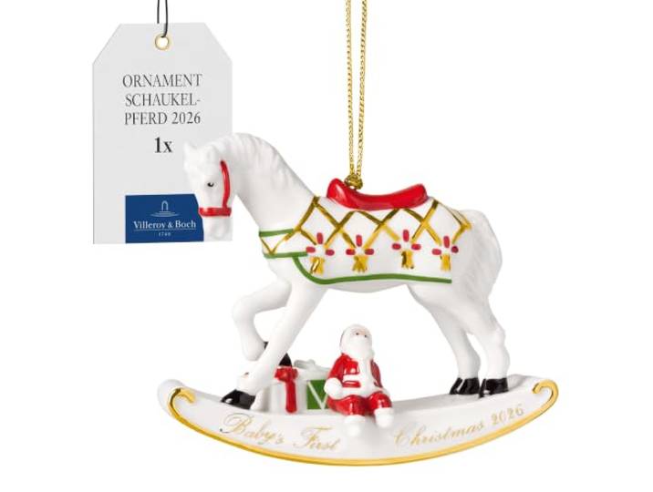 Villeroy & Boch - Christmas Classics Ornament Schaukelpferd 2026 Gold, Limitiert, Weihnachtsdeko, Handbemalt, Echtgold, Sammlerstück, Weihnachtsdekoration, Deko Weihnachten, Premium Porzellan