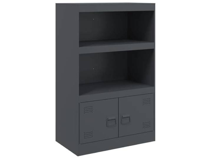 Sideboard Anthrazit 67x39x107 cm Stahl Kaltgewalzter Stahl, 2 Griffe, feuchtes Tuch Reinigung, Zeitschriften Bücher Dokumente, Wohnzimmer Flur