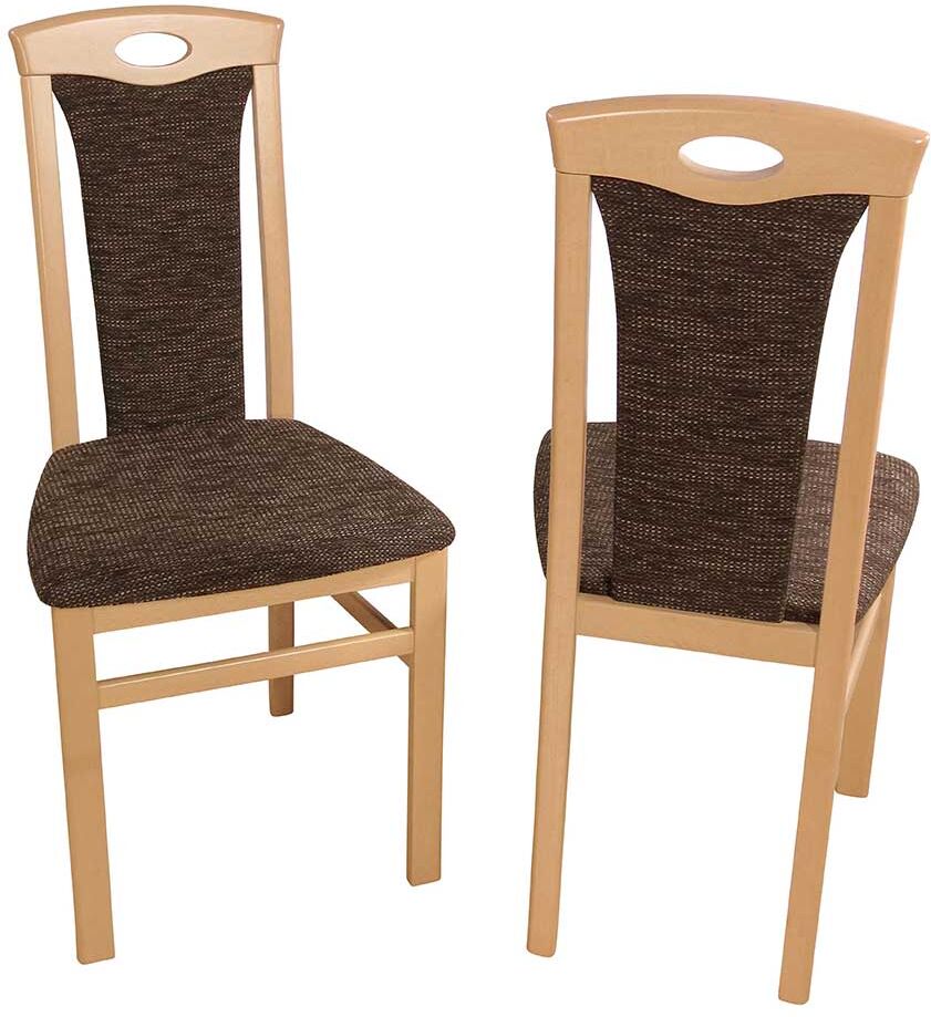Pharao24.de Esszimmerstuhl in Braun Webstoff Buche Massivholz (2er Set)