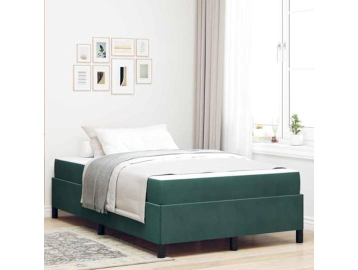 RJPLMFV Bettgestell mit Matratze, Dunkelgrün, 120 x 200 cm, Stoff Robustes Ingenieurholz, Taschenfederkernmatratze, feste Latten, minimalistisches Design