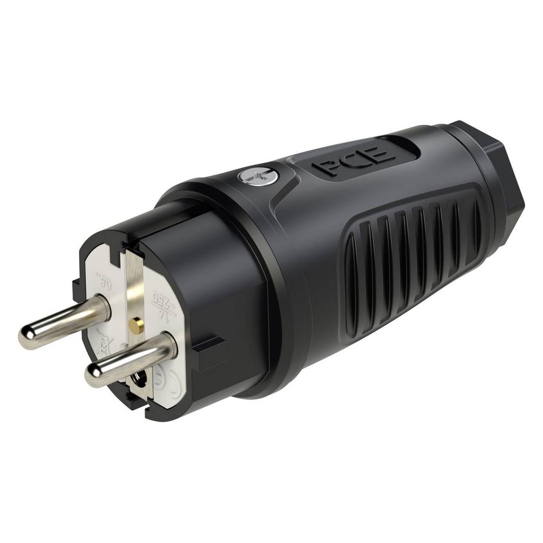 PCE Stecker Schutzkontaktstecker Gummi 2xErdung IP44 0521-ss ohne Kabel (0521-ss)