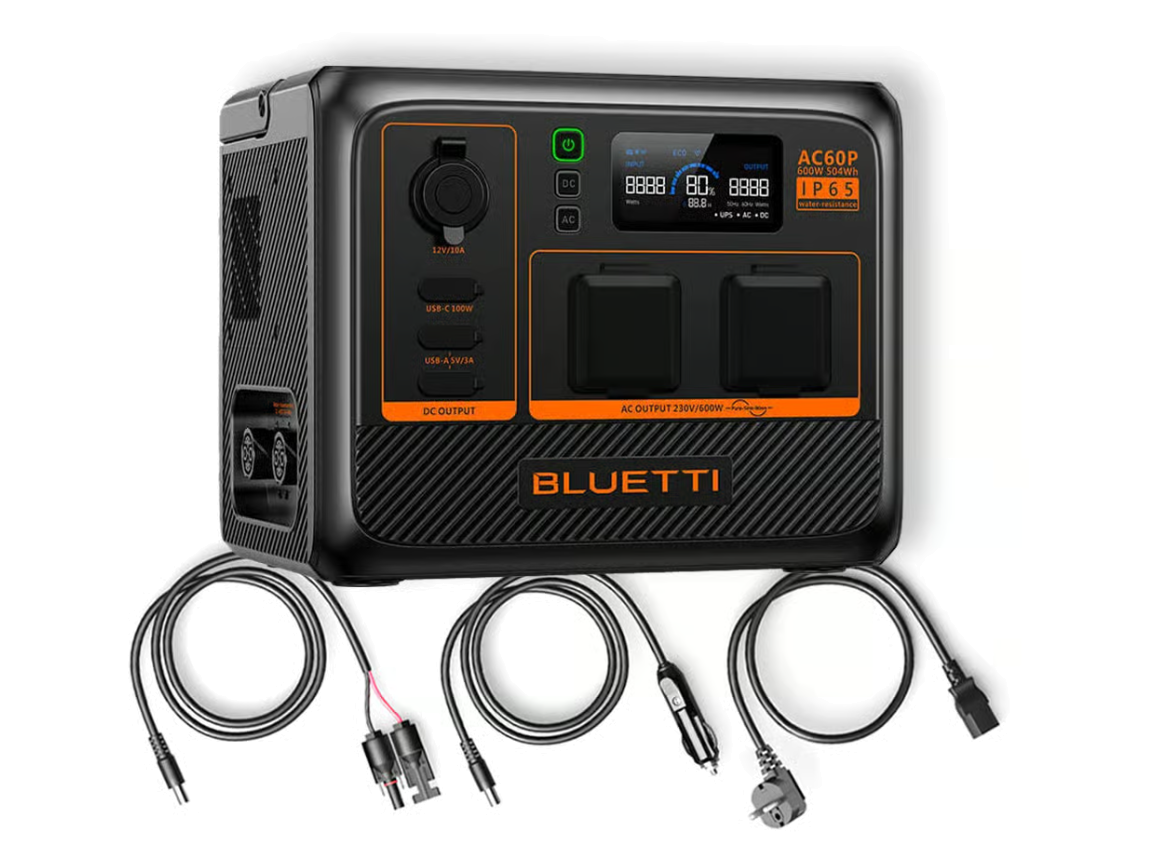 Bluetti AC60P Powerstation 504Wh LiFePO4 Akku 600W Ausgang erweiterbar Solar