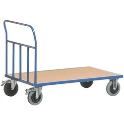 ROLLCART Rohr-Stirnwandwagen 100x70 cm Holz-Ladefläche blau, 112x99x70 cm