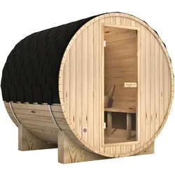 DELUKE® Fasssauna Outdoor mit Elektroofen PIET - für 4 Personen, inkl. Saunazubehör | Außensauna Gartensauna Saunafass | Selbstmontage