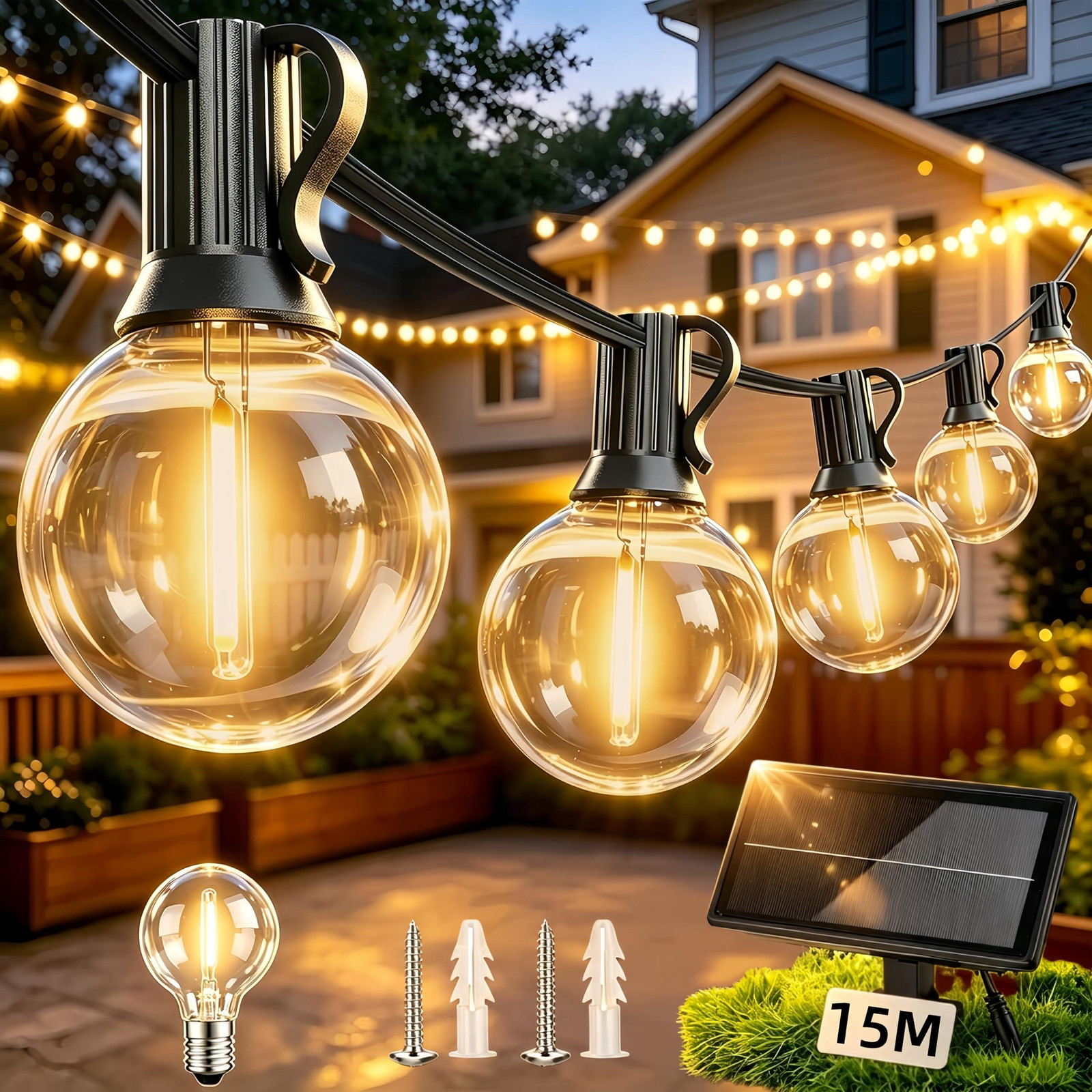 Solar Lichtsnoeren 15M IP45 Waterdicht Onbreekbaar