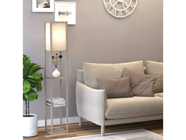 HOMCOM Lampadaire Étagère 160cm MDF Gris Clair 3 Niveaux