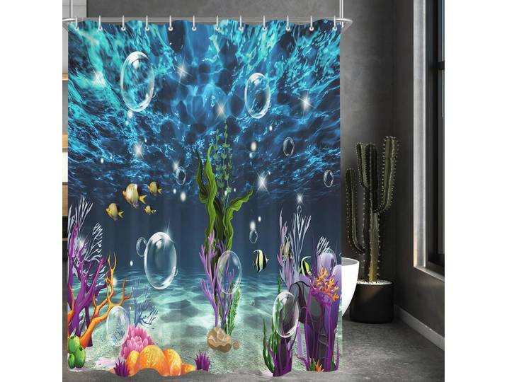 Duschvorhang Bunter Meeresboden 120 x 200 cm, Mehrfarbig, 120x200 cm, Heimtextilien, Badtextilien, Duschvorhänge