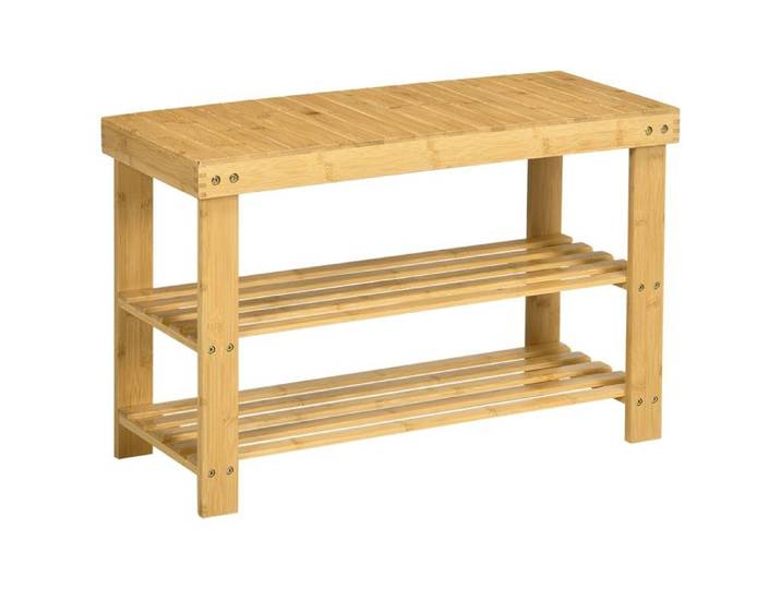 Banc à Chaussures - Banc d'Entrée Meuble à Chaussures 2 Étagères Bambou - 70 x 28 x 45 cm - Bambou Naturel