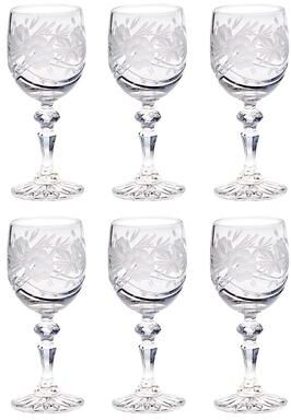 Wine Goblet - Crystal - Glasses - Beautifully Hand Cut - Flower Design - 6 oz. - European Quality - by Majestic Gifts Inc.