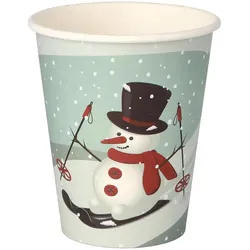 VEPATIM 250 Heißgetränkebecher Pappbecher Wintermotiv "Schneemann auf Ski" 200ml
