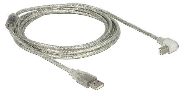 Delock USB 2.0 kabel, USB-A naar USB-B, 3 meter, zilverkleurig/transparant