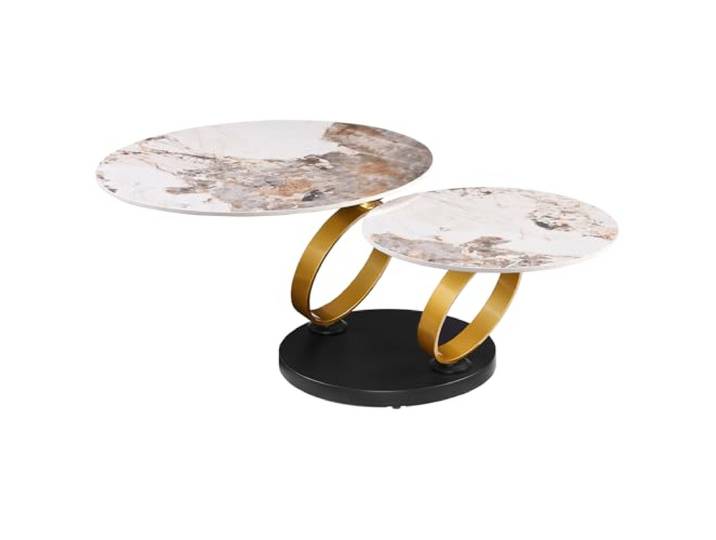 Riess Ambiente Couchtisch Dancing Rings 134cm - schwarz braun - Keramik Drehbar, Metallsockel, als Beistelltisch nutzbar, hochwertig, höhenverstellbare Füße, 20 kg Belastbarkeit, Metallgestell