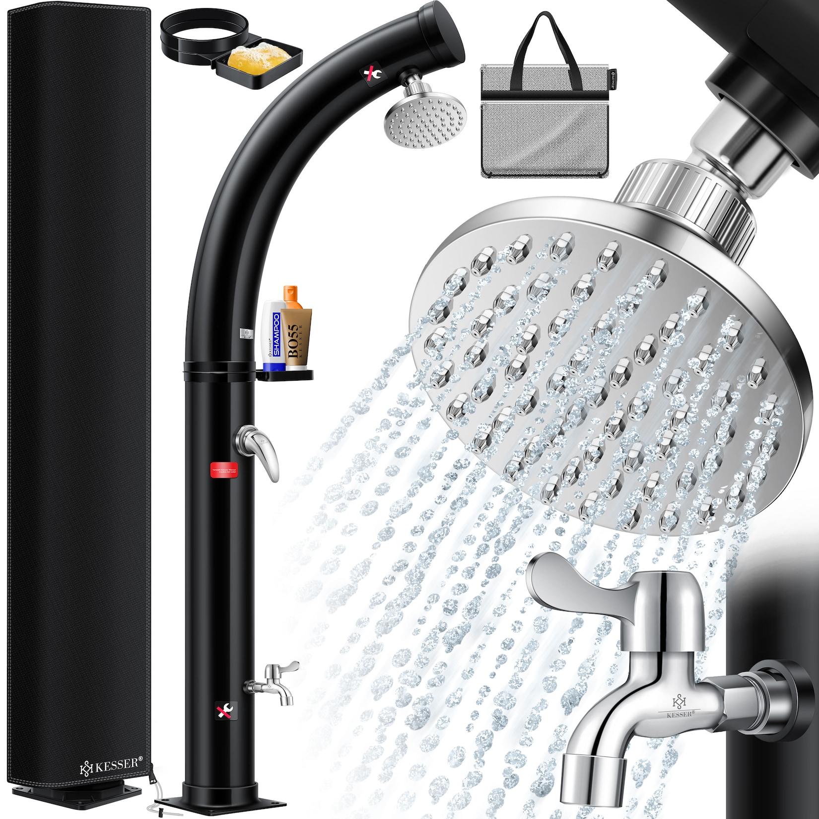 KESSER® Solar Gartendusche Solardusche Bogen mit Schutzhaube warmes Wasser max. 60°C Pooldusche Camping Regenduschkopf & Wasserhahn Gartenschlauch-Anschluss