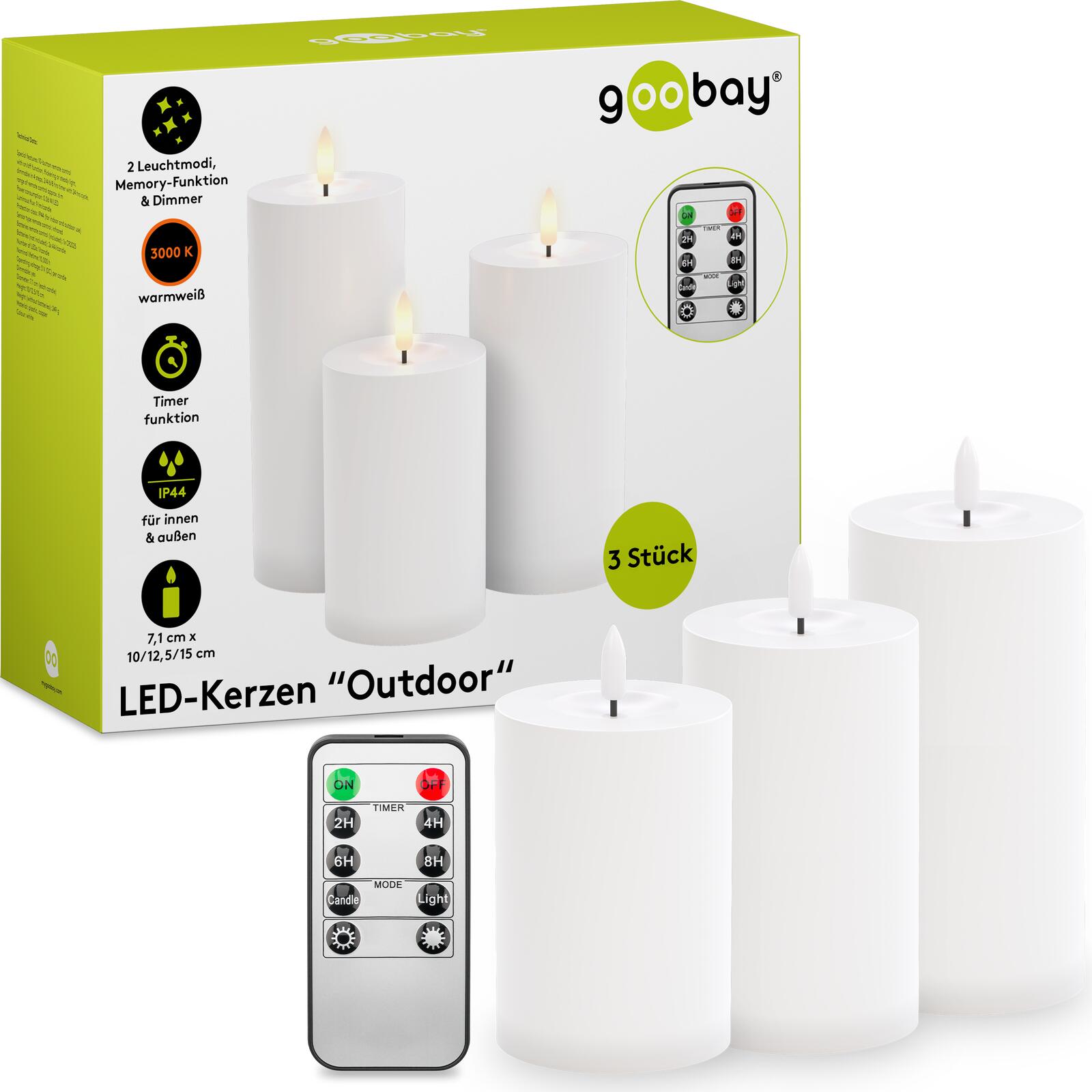 goobay LED-Kerzen Outdoor, weiß 64786