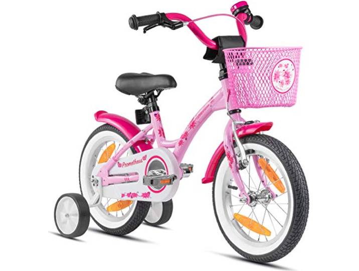 PROMETHEUS BICYCLES Kinderfahrrad ab 4 Jahren - Mädchenfahrrad 14 Zoll Kinder Fahrrad Mädchen Fahrrad Kinder mit Stützräder Rücktrittbremse in Rosa