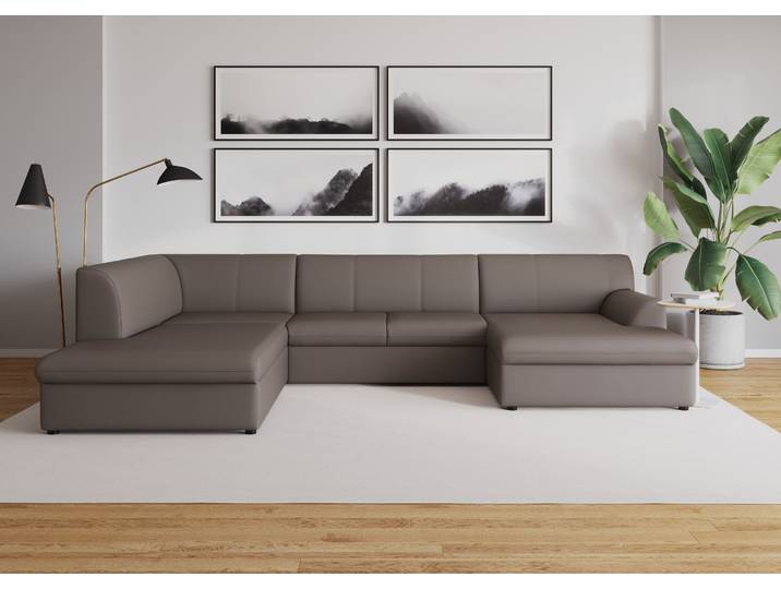 Wohnlandschaft, Kunstleder SOFTLUX®, Braun, 320×213 cm, U-Form, Mit Bettfunktion, Klassisch, DOMO Collection